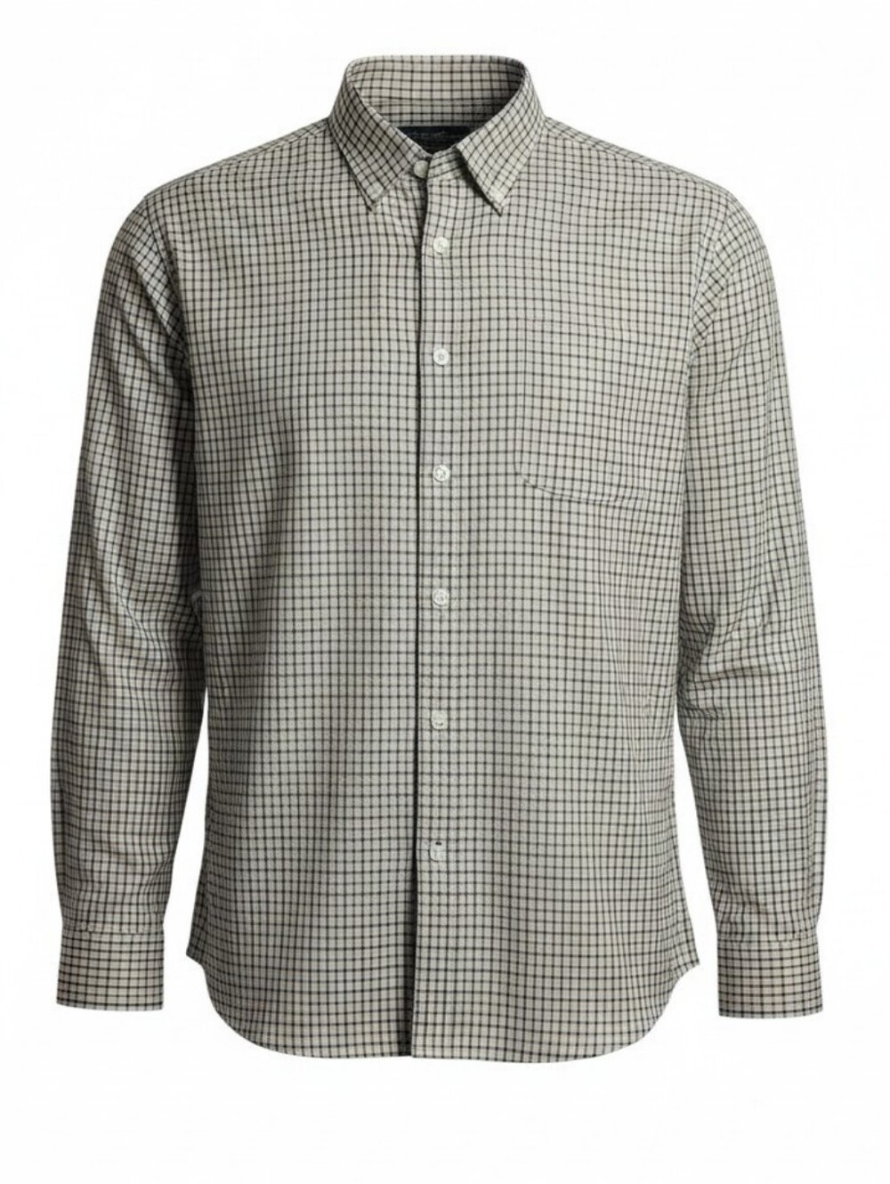 Eddie Bauer men’s large cream tan blue plaid button down shirt classic fit